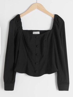 & Other Stories PTP 14 Black Square-Neck Button Front Blouse